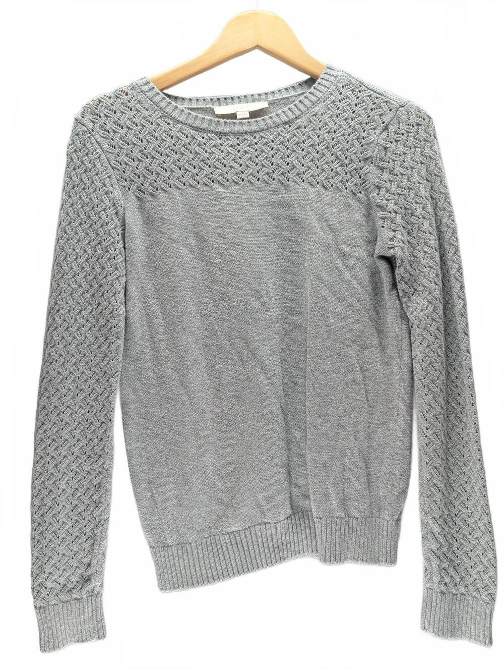 LOFT Women's Gray Crew Neck Sweater with Textured Knit
